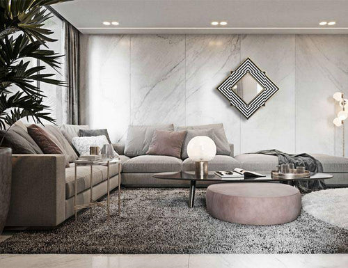 Miroir mural en losange et bandes noires et blanches en bois Frame - vue 8 sur 9