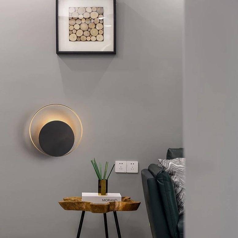 Applique design LED rond et cercles raffinés doré et noir Art - vue 4 sur 7