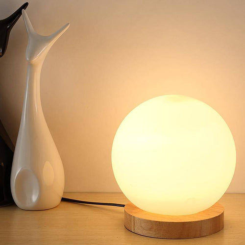 Lampe à poser moderne LED avec base en bois et boule en verre Ball - vue 3 sur 4