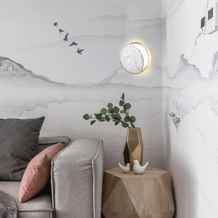 Applique murale design LED style marbre et rond doré - vue 4 sur 7