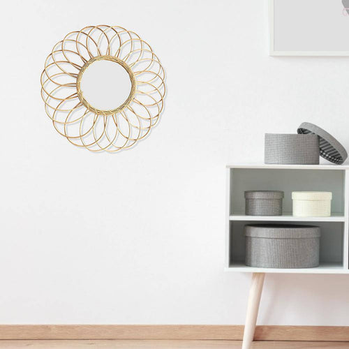 Miroir mural rond en rotin en forme de rosace Macrame - vue 3 sur 6