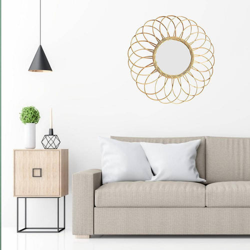 Miroir mural rond en rotin en forme de rosace Macrame - vue 2 sur 6