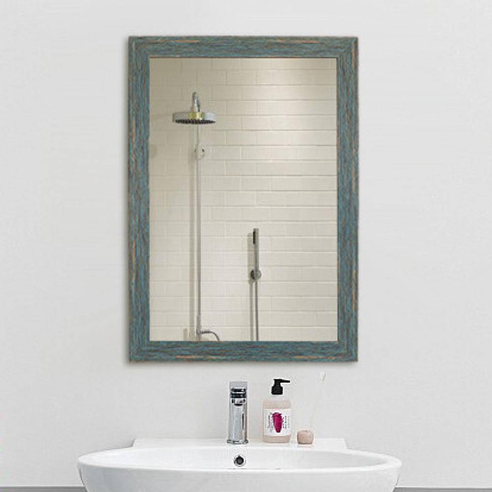 Miroir mural rectangulaire avec cadre bleu retro industriel - vue 2 sur 8