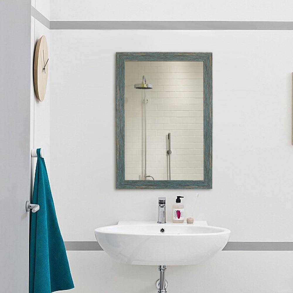 Miroir mural rectangulaire avec cadre bleu retro industriel - vue 3 sur 8