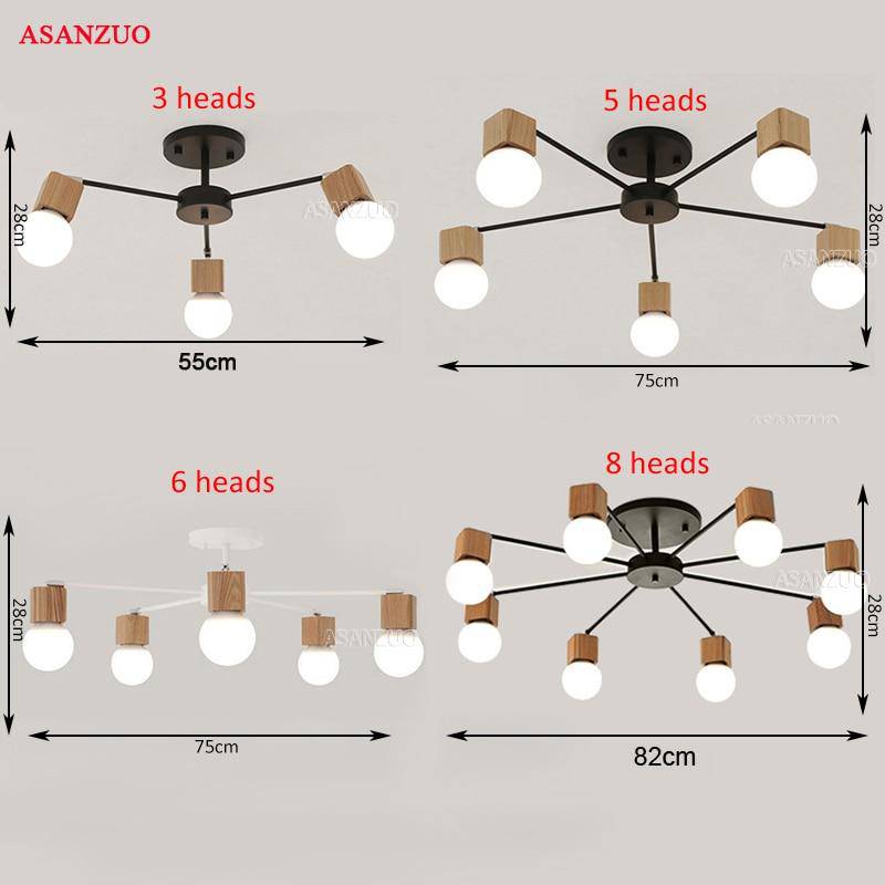 Plafonnier LED en bois et métal à une ou plusieurs lampes - vue 4 sur 8