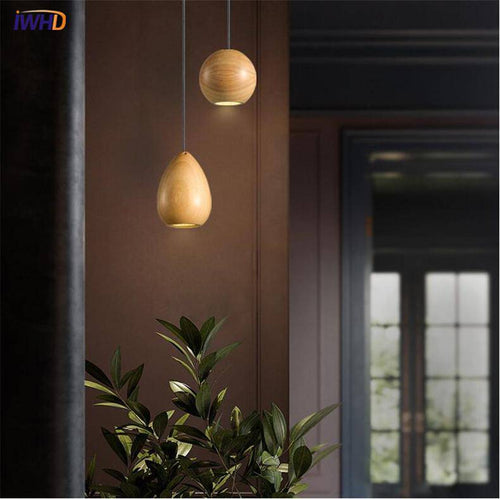 Suspension LED design boule en bois vintage - vue 3 sur 9
