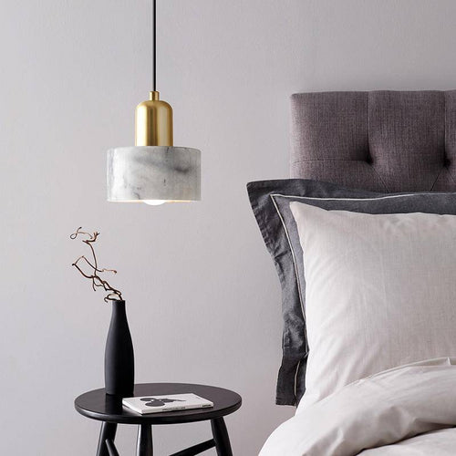 Suspension design LED dorée en marbre blanc Luxury - vue 3 sur 6