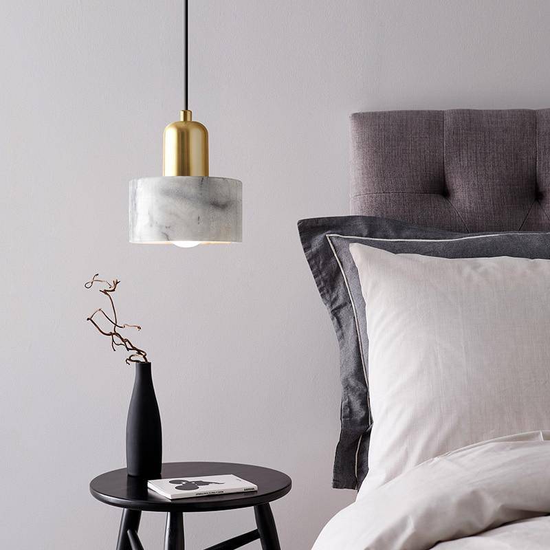 Suspension design LED dorée en marbre blanc Luxury - vue 2 sur 6