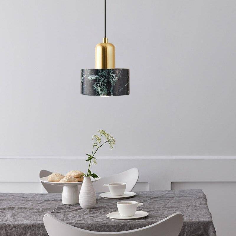 Suspension design LED dorée en marbre noir Luxury - vue 2 sur 3
