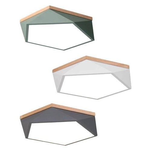 Plafonnier LED géométrique en métal et base en bois Geometry - vue 2 sur 2