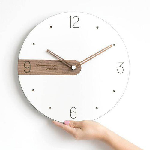 Horloge murale ronde design avec bande en bois 30cm - vue 3 sur 6