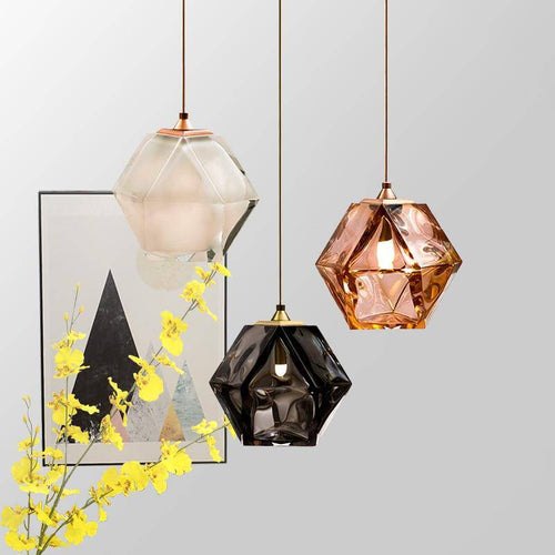 Suspension design diamant coloré en verre cristal - vue 3 sur 10