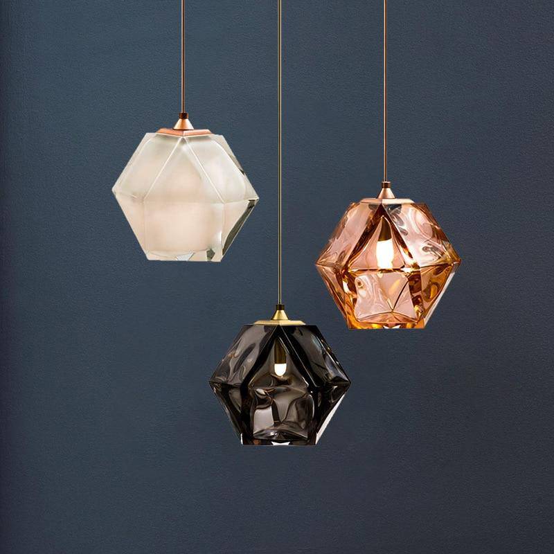 Suspension design diamant coloré en verre cristal - vue 7 sur 10