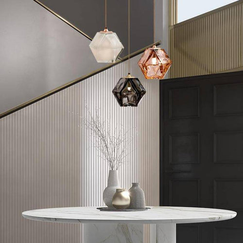 Suspension design diamant coloré en verre cristal - vue 5 sur 10
