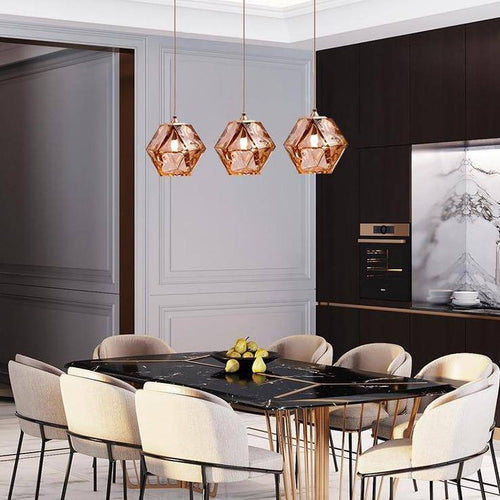 Suspension design diamant coloré en verre cristal - vue 6 sur 10