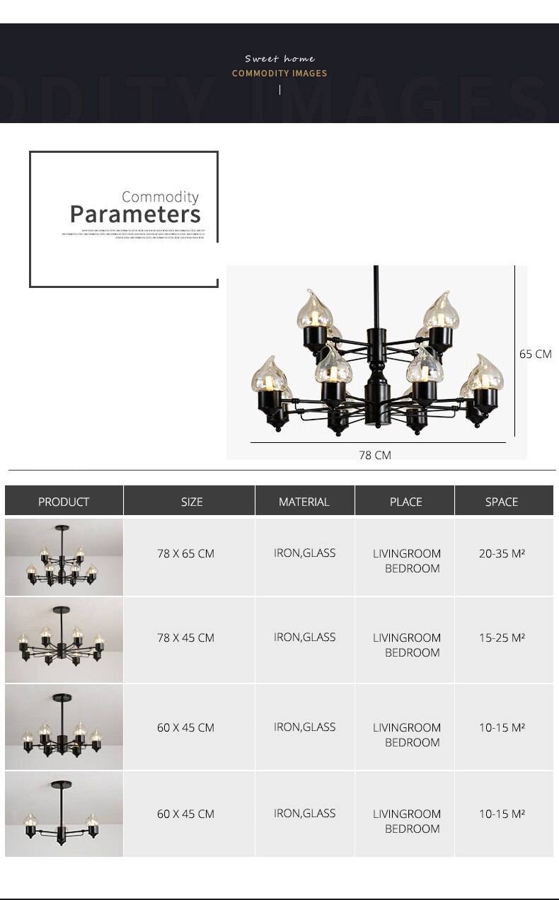 Lustre design à lampes bougies moderne - vue 8 sur 9