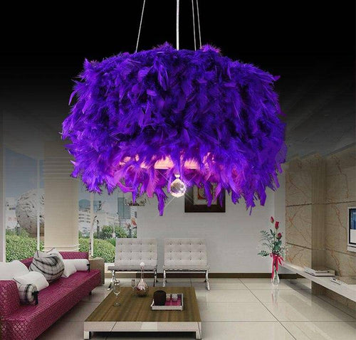 Lustre rond en plumes colorées - vue 2 sur 3