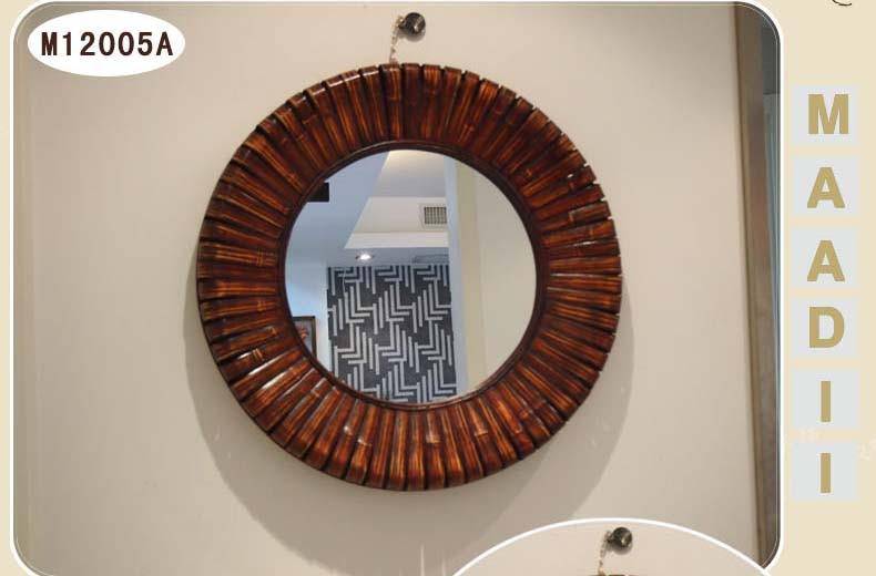 Miroir mural décoratif rond en bois bambou - vue 7 sur 7