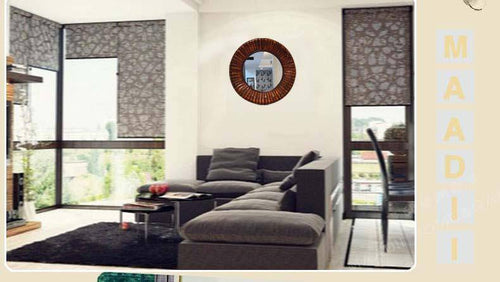 Miroir mural décoratif rond en bois bambou - vue 4 sur 7