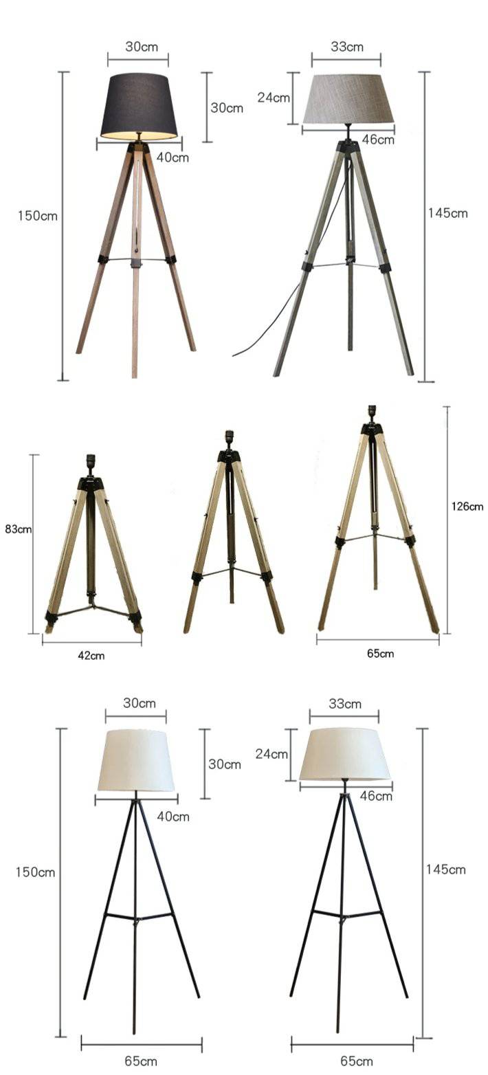 Lampadaire trépied ajustable avec abat-jour en tissu American - vue 7 sur 11