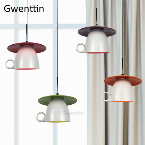 Suspension LED mug en céramique coloré Cup - vue 3 sur 7