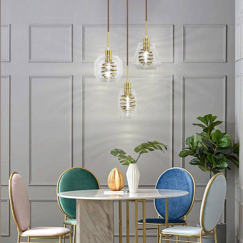 Suspension design en verre avec spirale dorée - vue 13 sur 14