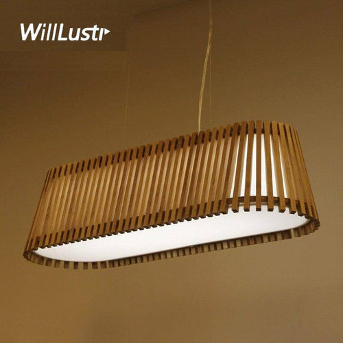 Lustre LED long avec barres en bambou - vue 2 sur 6