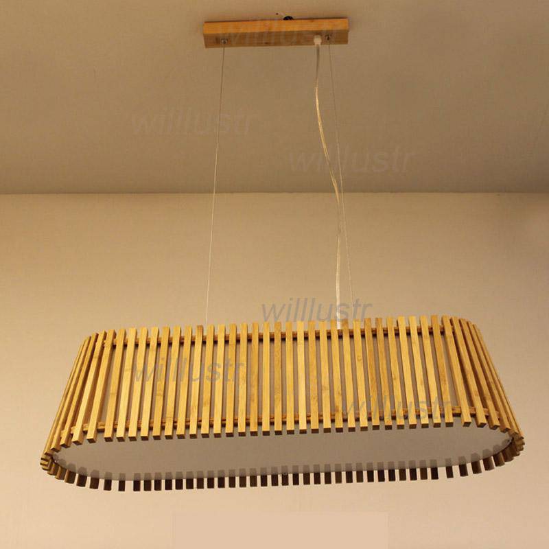 Lustre LED long avec barres en bambou - vue 3 sur 6