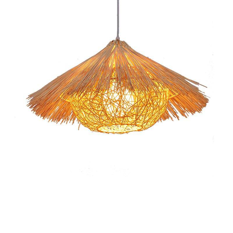 Suspension conique en bambou style paille - vue 3 sur 4