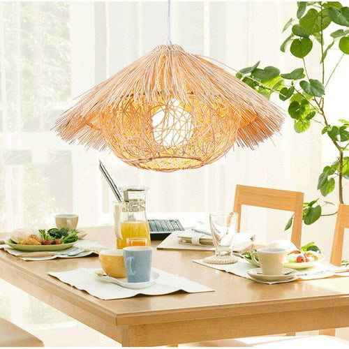 Suspension conique en bambou style paille - vue 2 sur 4