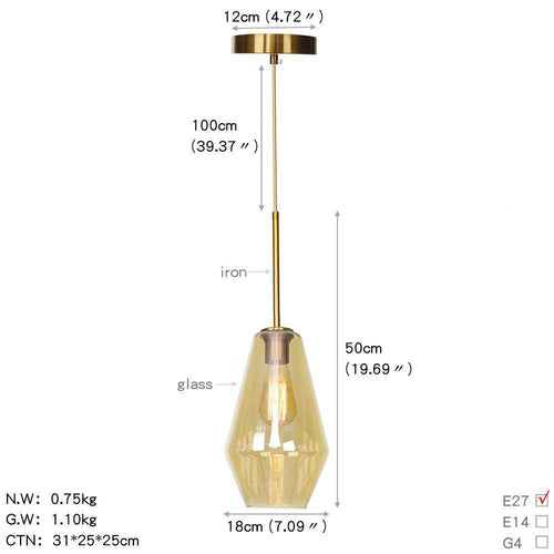 Suspension design LED avec abat-jour en verre style Edison - vue 3 sur 4