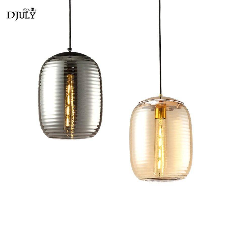 Suspension design LED avec abat-jour arrondi en verre à stripes Loft - vue 5 sur 7