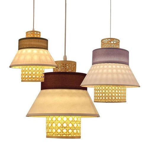 Suspension en rotin LED avec abat-jour triangulaire style japonais - vue 3 sur 11