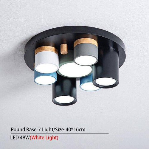 Plafonnier design avec plusieurs spots cylindriques colorés à LED - vue 12 sur 13
