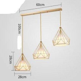 Lustre à suspensions à cages coniques dorées - vue 5 sur 7