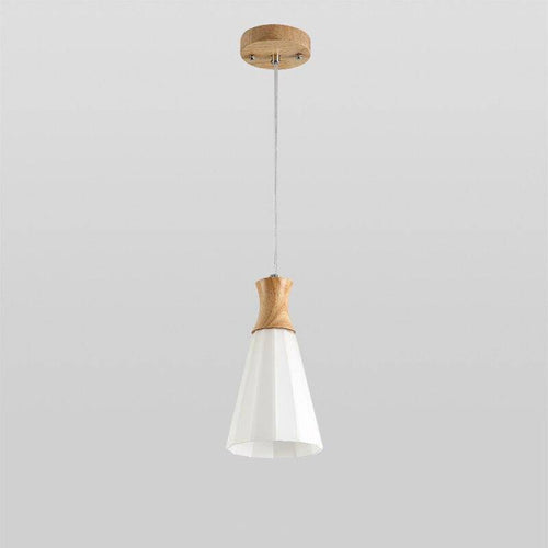 Suspension scandinave LED blanche avec abat-jour bois - vue 8 sur 7