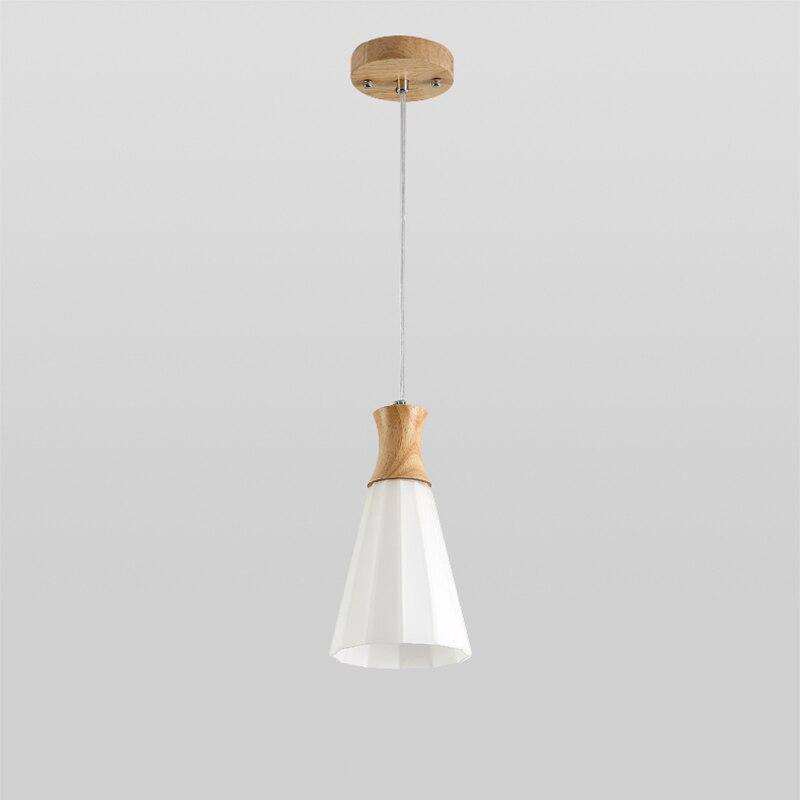 Suspension scandinave LED blanche avec abat-jour bois - vue 7 sur 7