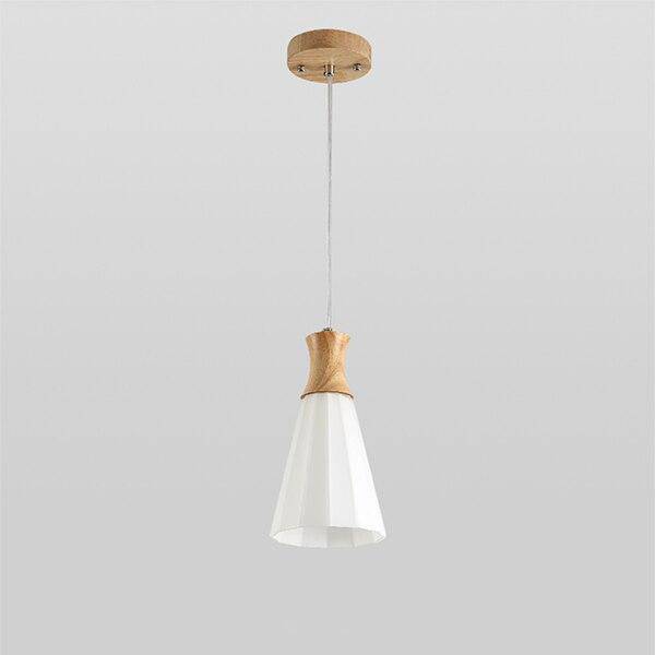 Suspension scandinave LED blanche avec abat-jour bois - vue 6 sur 7