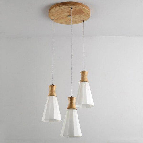 Suspension scandinave LED blanche avec abat-jour bois - vue 5 sur 7