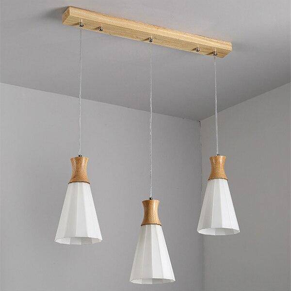 Suspension scandinave LED blanche avec abat-jour bois - vue 5 sur 7
