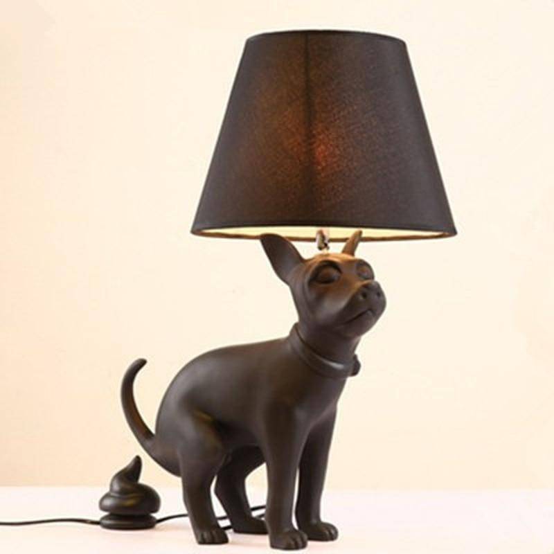 Lampe à poser avec support chien et abat-jour noir - vue 5 sur 6