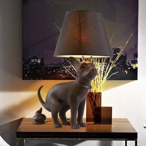 Lampe à poser avec support chien et abat-jour noir - vue 3 sur 6