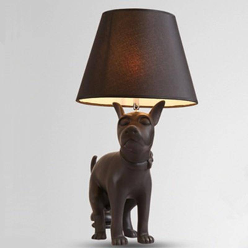 Lampe à poser avec support chien et abat-jour noir - vue 4 sur 6