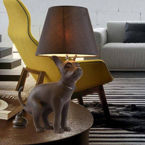 Lampe à poser avec support chien et abat-jour noir - vue 2 sur 6
