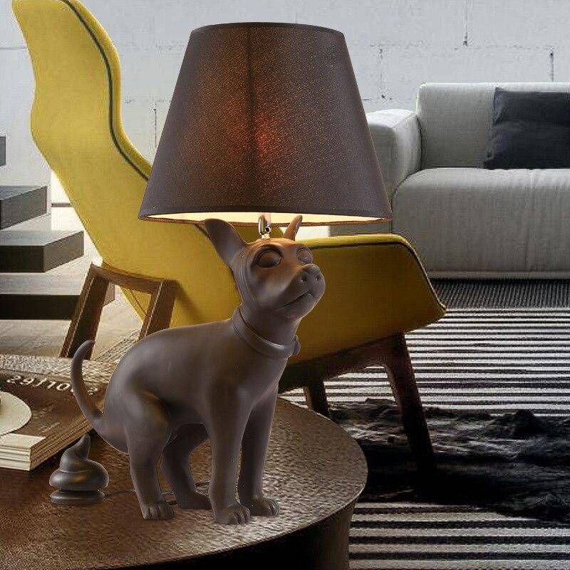Lampe à poser avec support chien et abat-jour noir - vue 2 sur 6