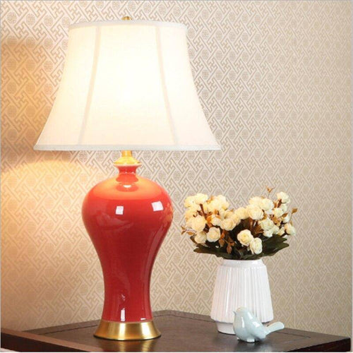Lampe de chevet rétro LED en céramique rouge Dohia - vue 2 sur 4