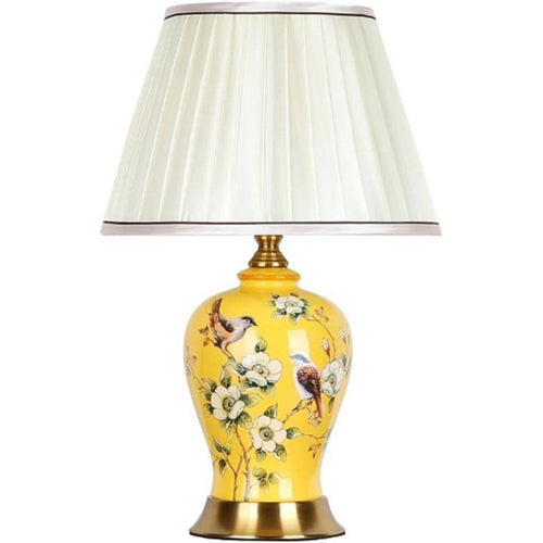 Lampe à poser LED en céramique et fleurs avec abat-jour blanc style Japonais - vue 6 sur 6