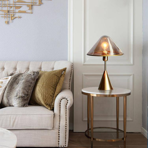 Lampe de chevet design à LED style cuivré et abat-jour en verre - vue 6 sur 7