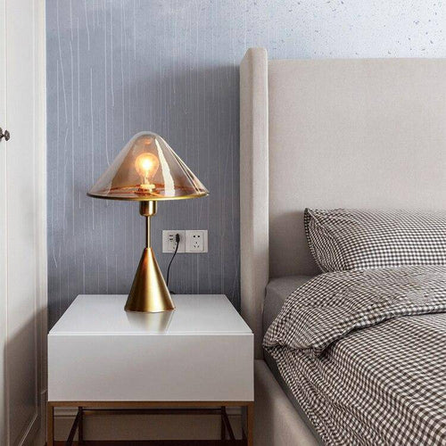 Lampe de chevet design à LED style cuivré et abat-jour en verre - vue 8 sur 7