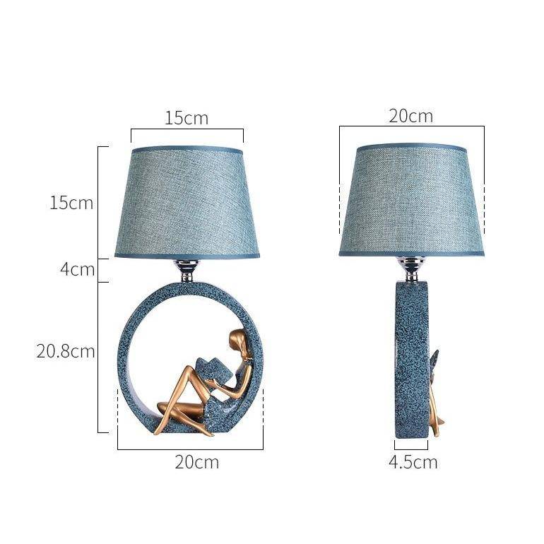 Lampe à poser LED avec corps imitation sculpture et abat-jour tissu - vue 4 sur 4